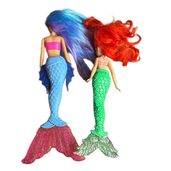 Mattel Barbie Mermaid & Disney Ariel Doll Lot Blue Red Hair Glitter Tails 2pc - Picture 4 of 6